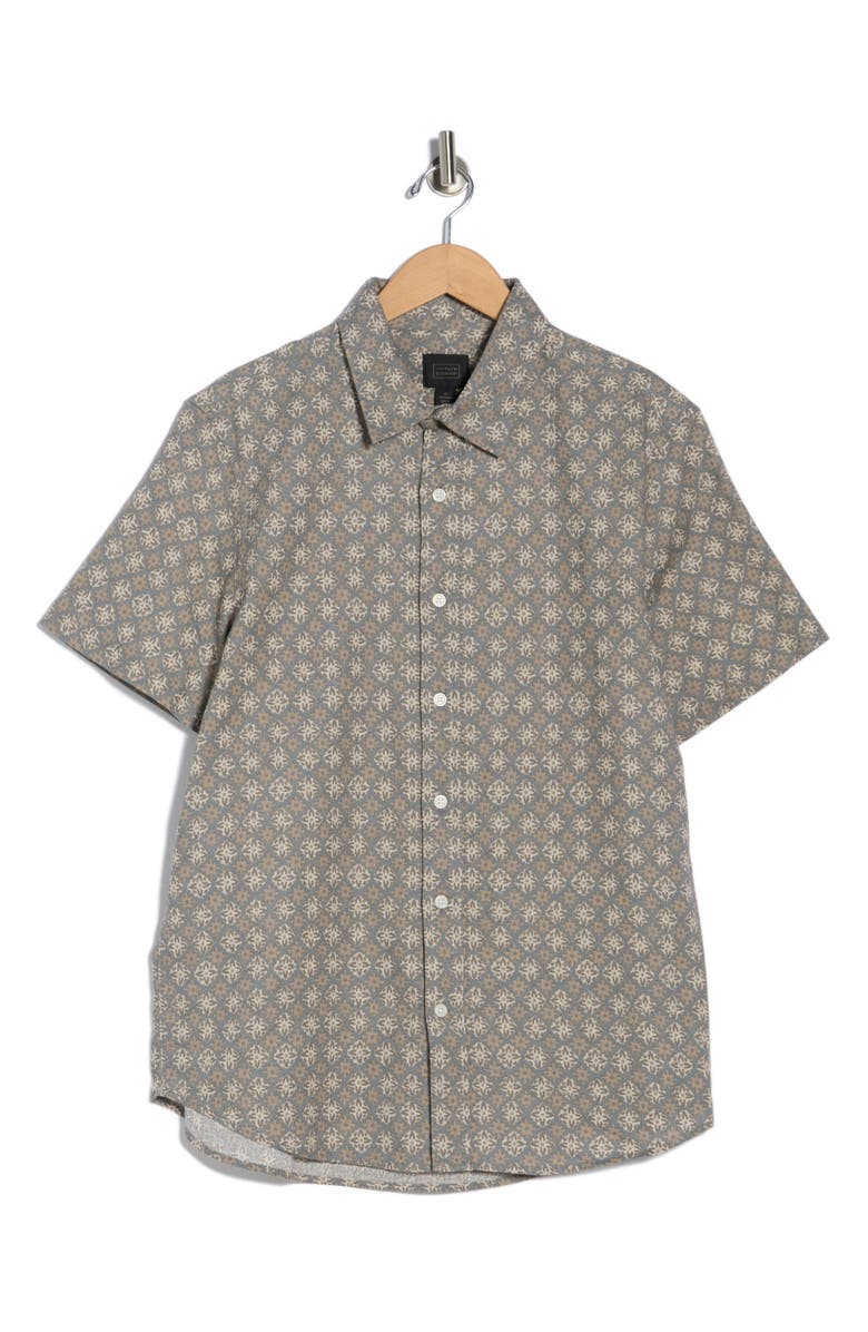 14th & Union Medallion Short Sleeve Linen & Cotton Button-Up Shirt, Alternate, color, Grey Medallion