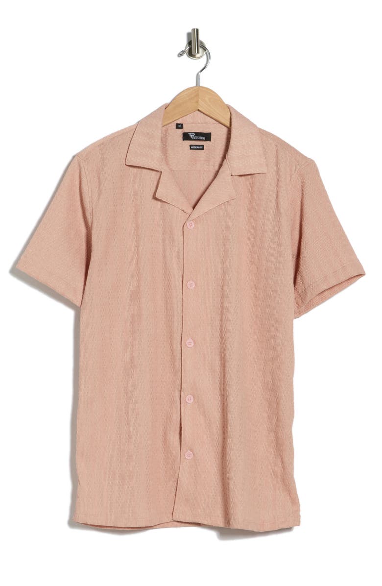T.R. PREMIUM Modern Fit Textured Camp Shirt, Main, color, Dusty Pink