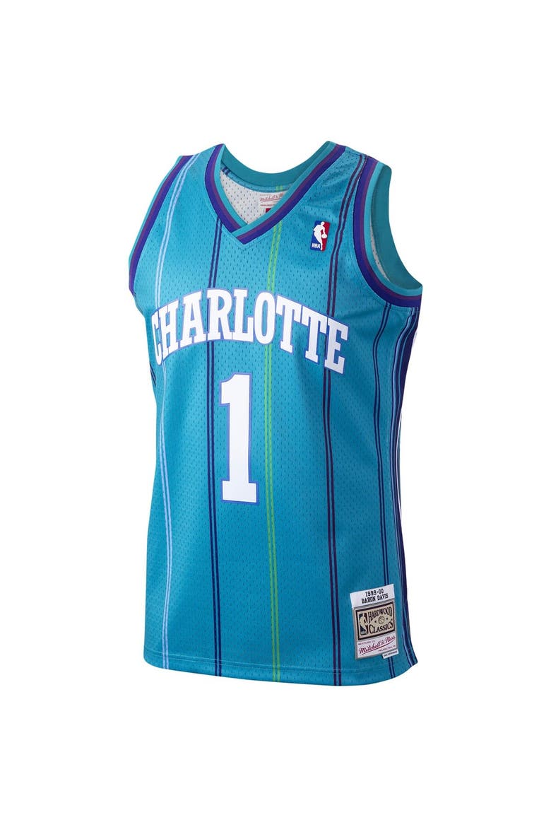 Men's Mitchell & Ness Baron Davis Teal Charlotte Hornets 1999/00 Hardwood Classics Swingman Jersey, Alternate, color, Teal