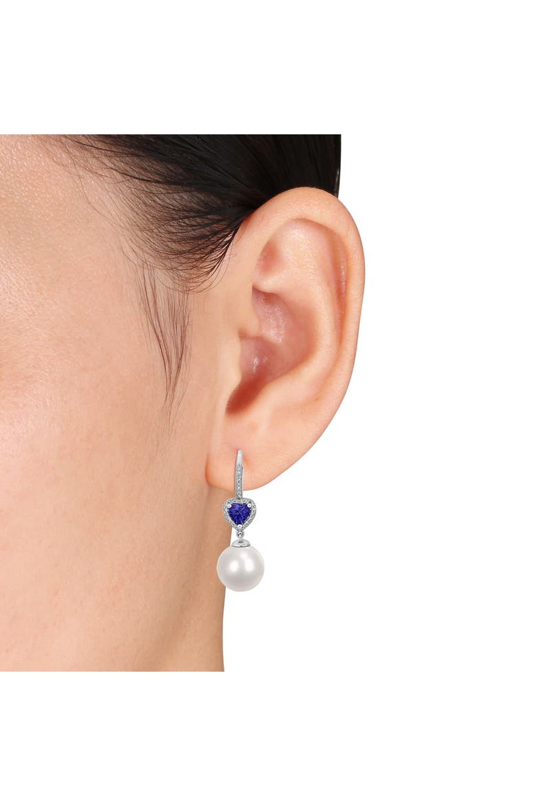 Pearl & Tanzanite Diamond Heart Earrings 10k, Alternate, color, Freshwater Pearl