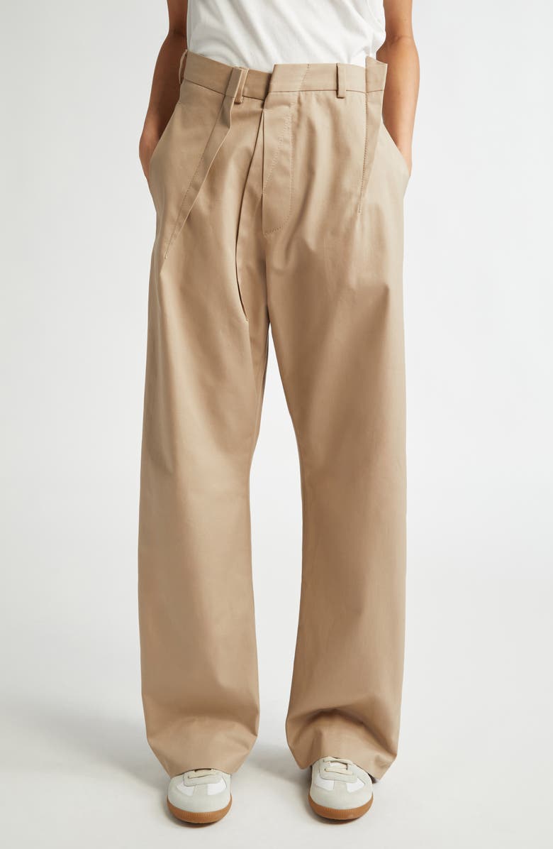 MM6 Maison Margiela Pleated Cotton Gabardine Straight Leg Pants, Main, color, Sand