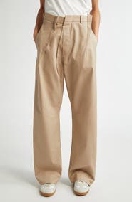 MM6 Maison Margiela Pleated Cotton Gabardine Straight Leg Pants