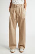 MM6 Maison Margiela Pleated Cotton Gabardine Straight Leg Pants