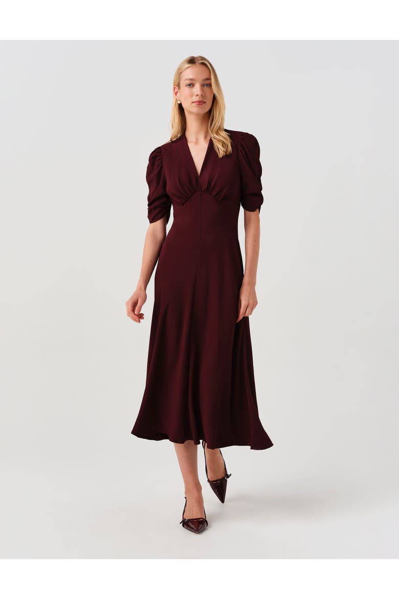 Mia Crepe  Midi Tea Dress, Main, color, Wine