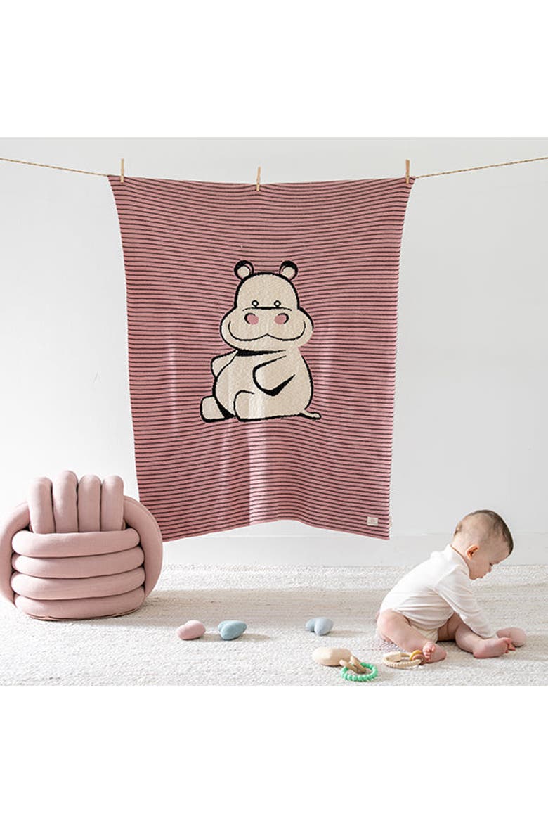 Happy Hippo Baby Blanket, Main, color, Pink