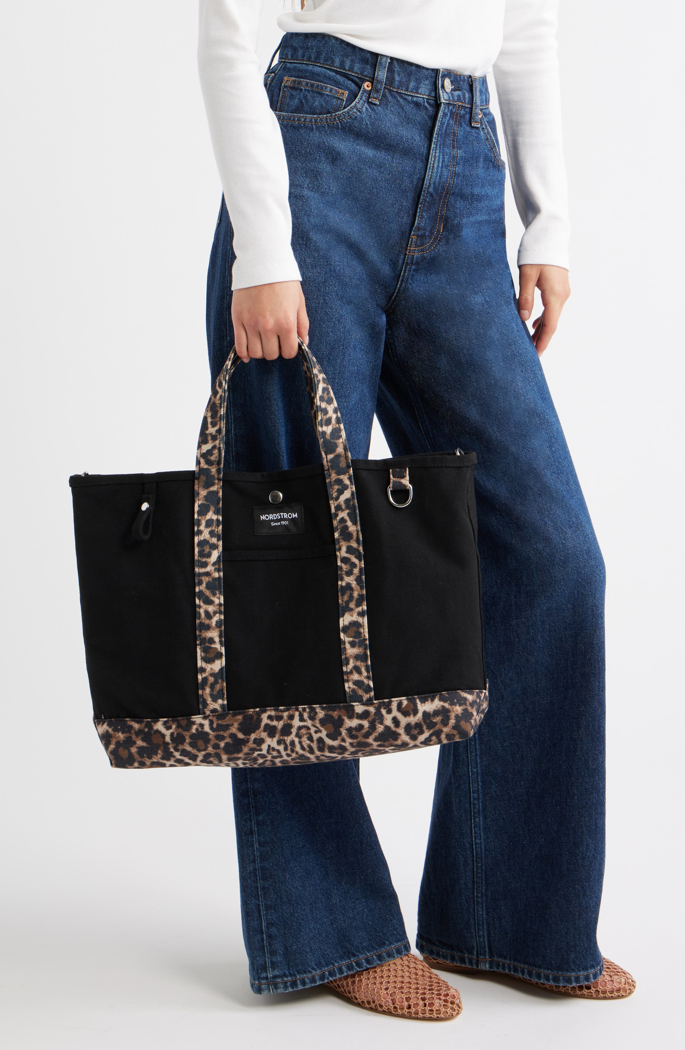 Large 125th Anniversary Structured Tote, Alternate, color, BLACK - BEIGE JANIE LEOPARD
