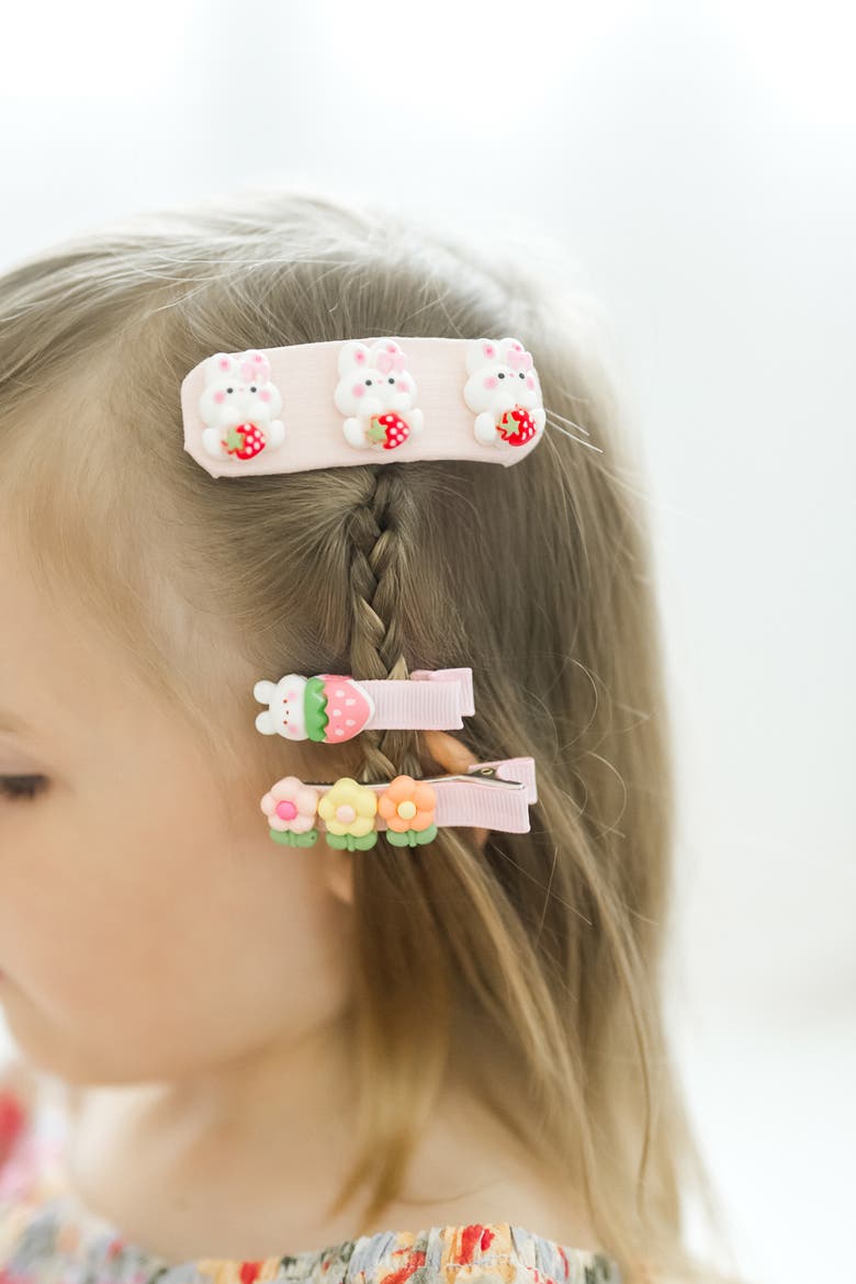 Puppy & Bunny Garden Hair Clip Set of 6, Alternate, color, Pink