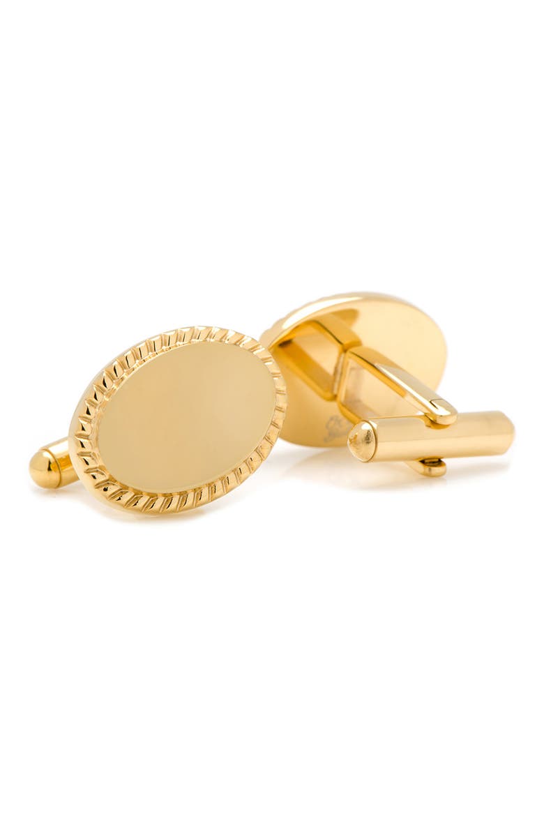 Engravable Oval Rope Border 14K Gold Plated Cuff Links, Alternate, color, GOLD