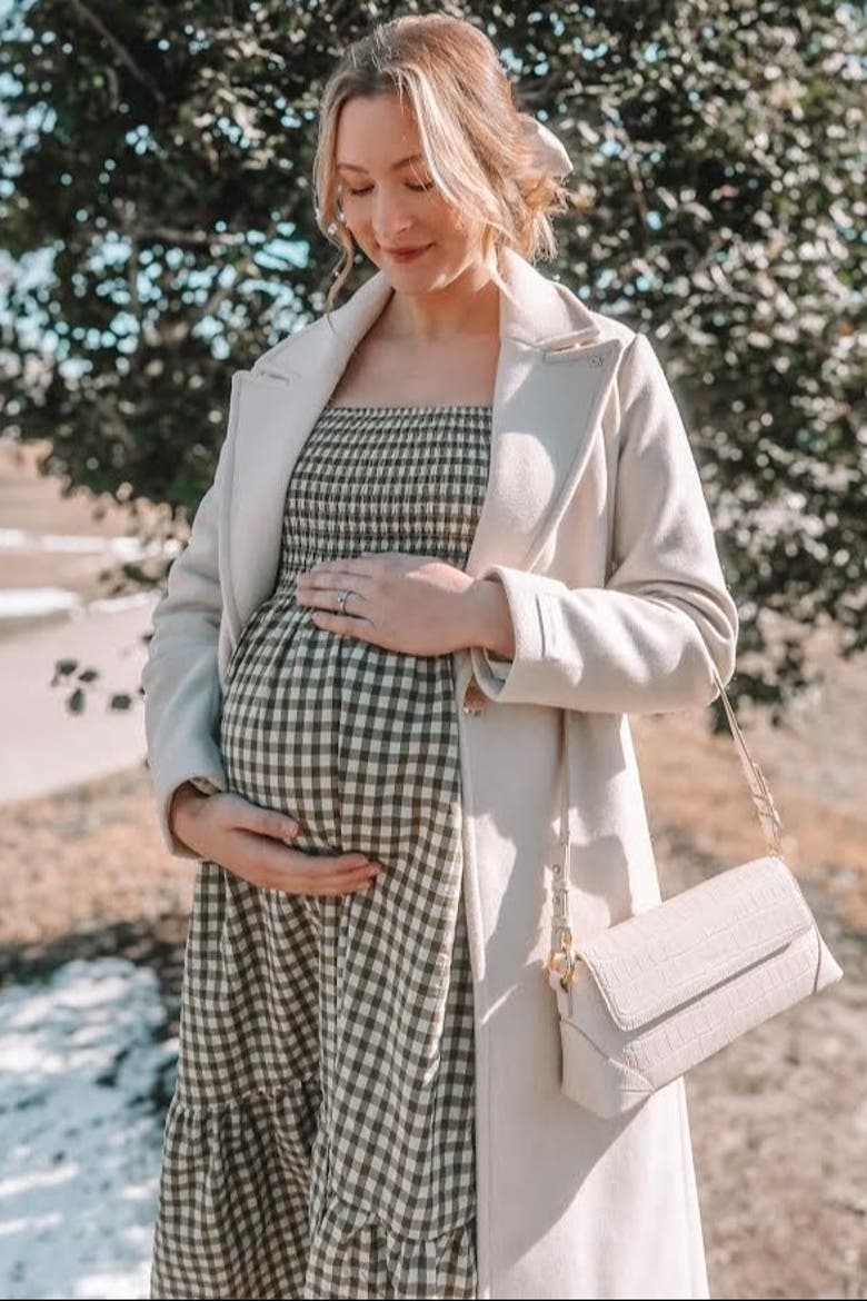 Gingham Long Sleeve Midi Dress, Alternate, color, Olive Green