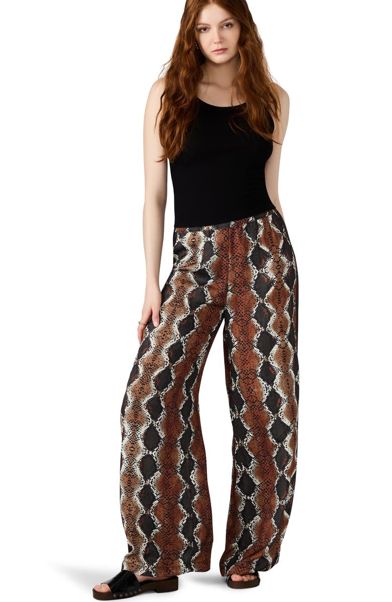 Steve Madden Moxie Snakeskin Print Side Stripe Wide Leg Pants, Alternate, color, Bronze