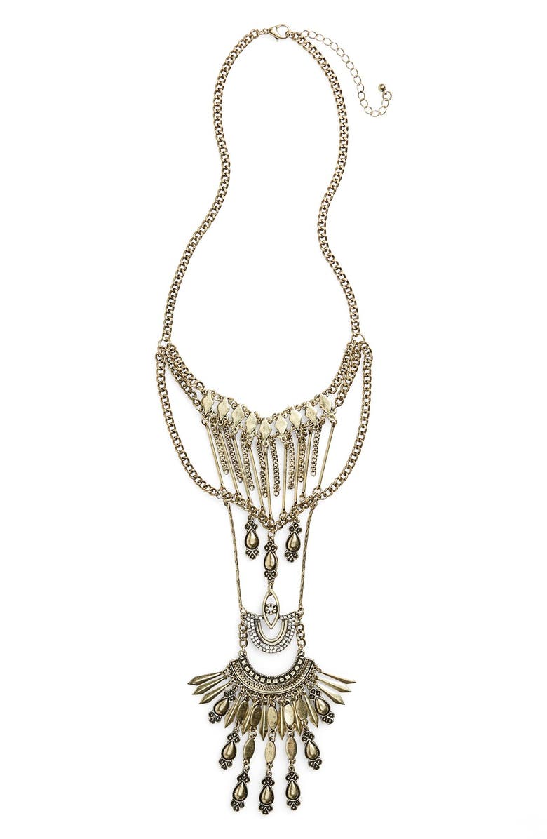 BP. Half Moon Fringe Statement Necklace, Main, color,