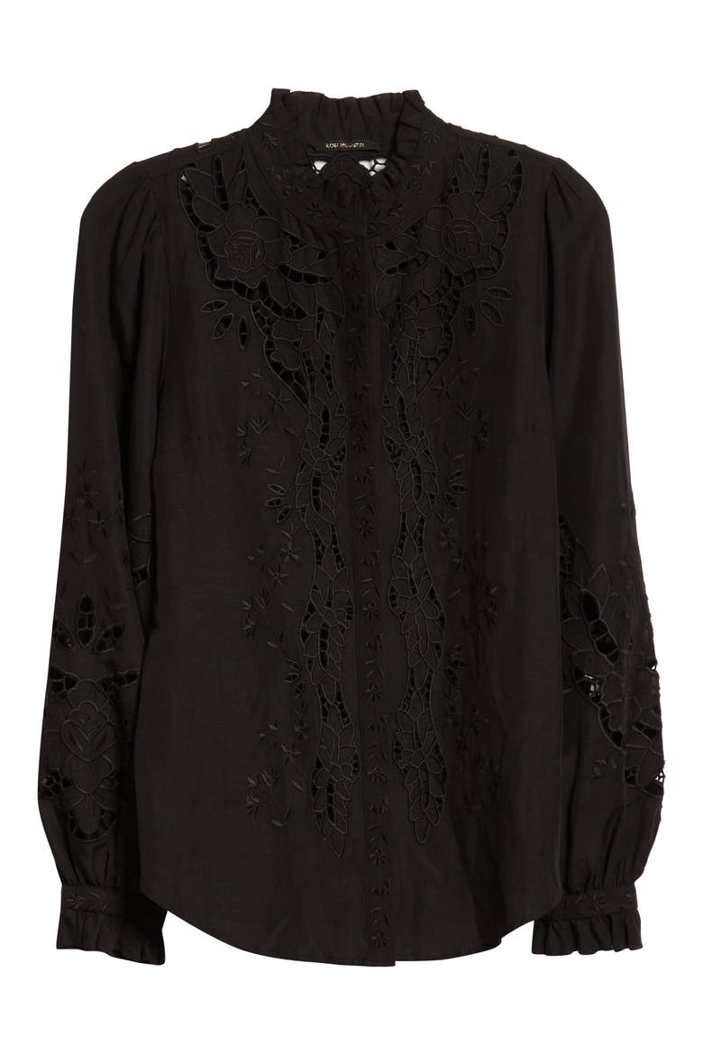 Yarden Embroidered Eyelet Blouse, Alternate, color, BLACK