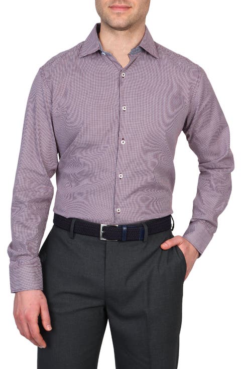 Trim Fit Dobby Mini Gingham Non-Iron Stretch Dress Shirt