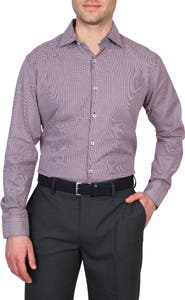 TailorByrd Trim Fit Dobby Mini Gingham Non-Iron Stretch Dress Shirt