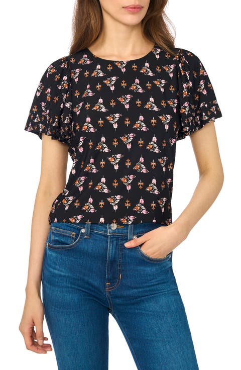 Shirred Flutter Sleeve T-Shirt
