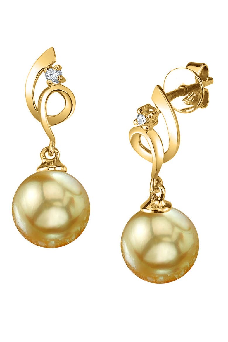 14K Gold Golden Pearl & Diamond Symphony Earrings, Main, color, Yellow Gold