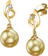 The Pearl Source 14K Gold Golden Pearl & Diamond Symphony Earrings