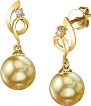 The Pearl Source 14K Gold Golden Pearl & Diamond Symphony Earrings