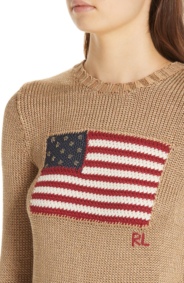 Polo Ralph Lauren Metallic Cotton Blend Flag Sweater, Alternate, color, 