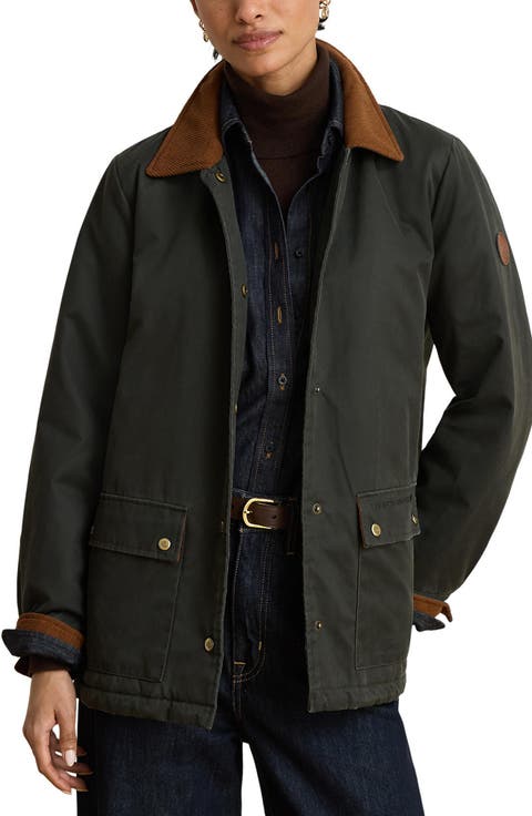 Waxed Corduroy Trim Rain Coat