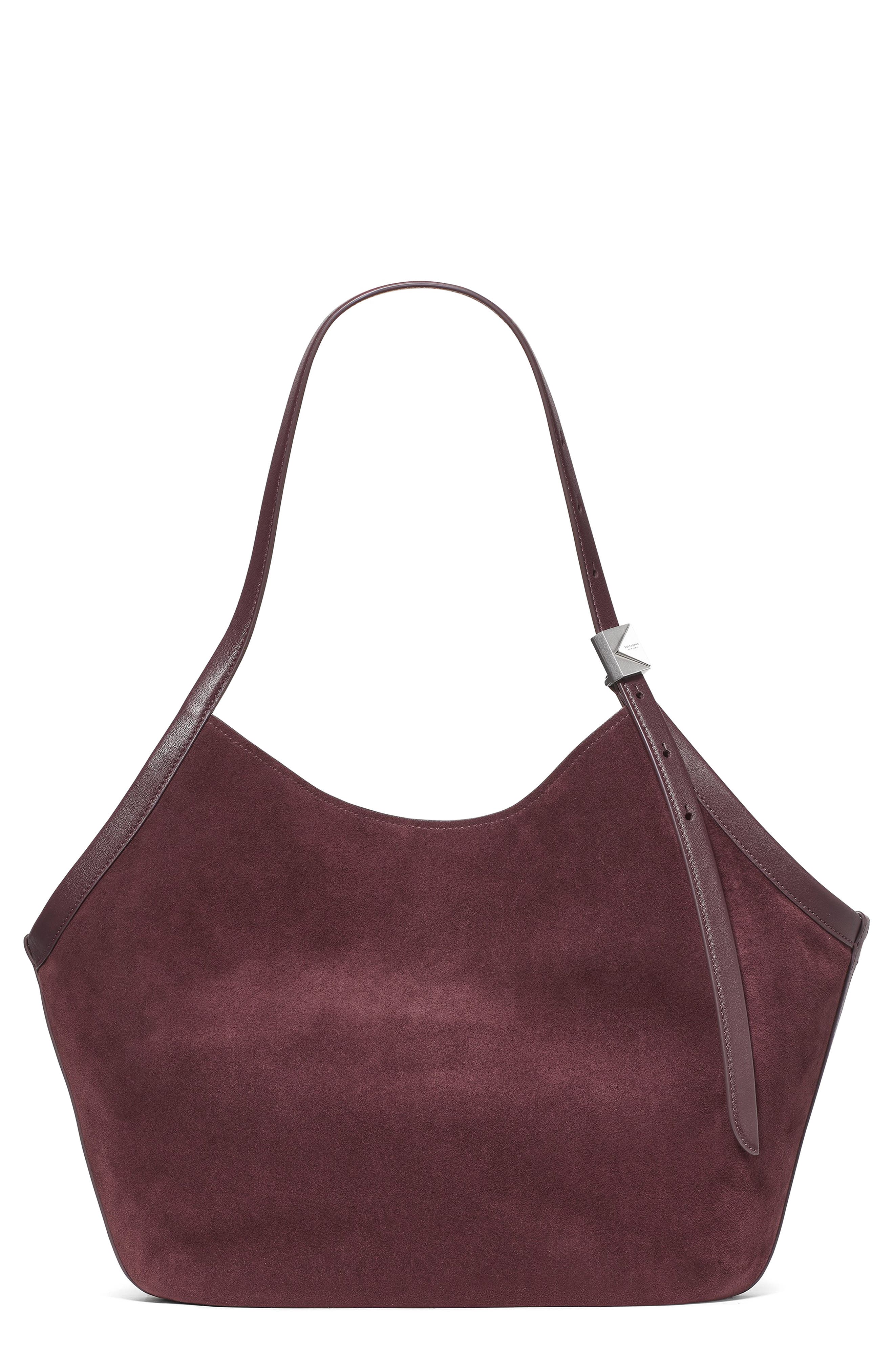 deco suede tulip tote, Main, color, BLACKBERRY JAM