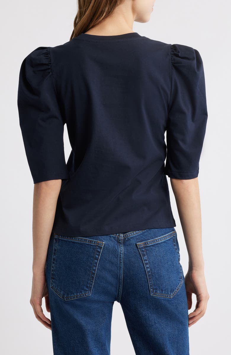 FRAME The Drape Puff Sleeve Organic Cotton Top, Alternate, color, Navy