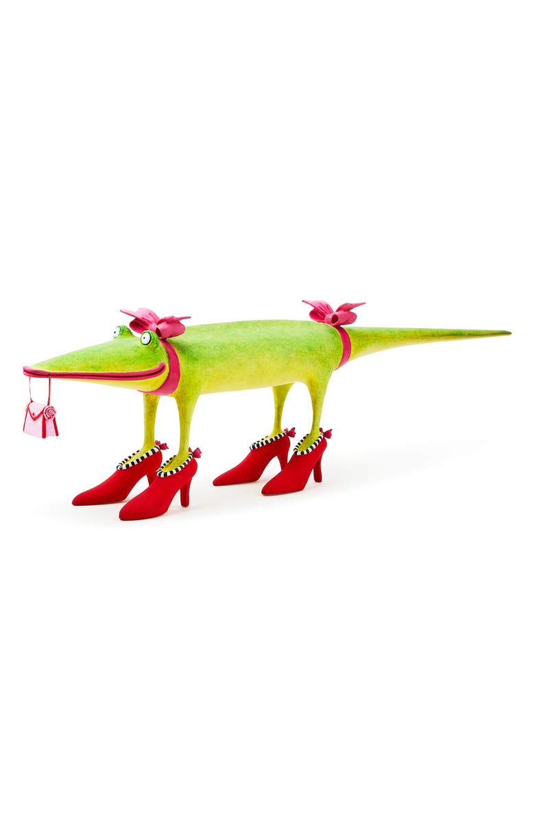 MACKENZIE CHILDS Patience Brewster Gloria Alligator Goes Shopping Figurine, Alternate, color, Green