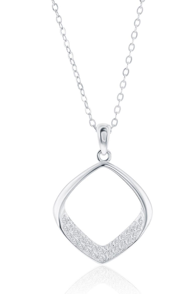 Pavé Cubic Zirconia Cushion Drop Earrings & Pendant Necklace Set, Alternate, color, SILVER