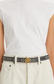 Tory Burch Miller T Monogram Jacquard & Leather Belt