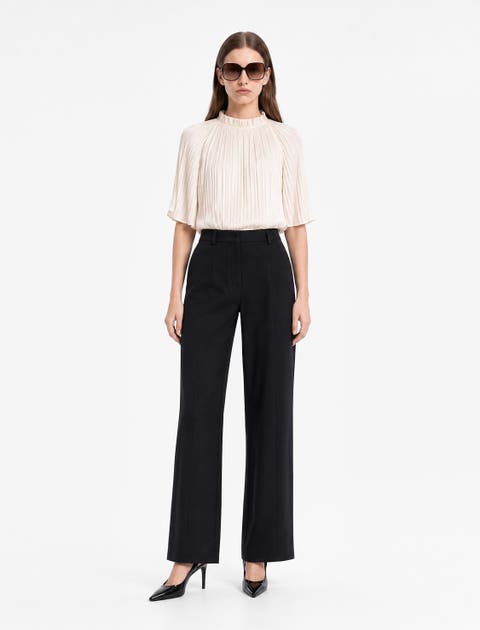 High Rise Wide Leg Tailored Trousers with Pockets