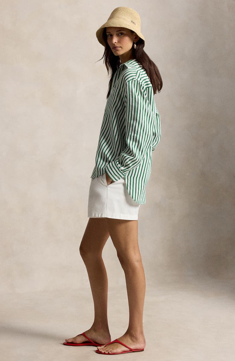 Polo Ralph Lauren Oversize Stripe Linen & Cotton Button-Up Shirt, Alternate, color, White-Green