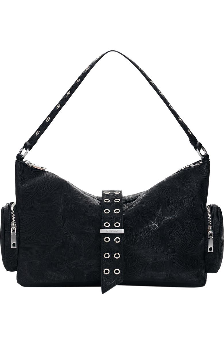 Desigual Embossed Faux Leather Handbag, Main, color, Black