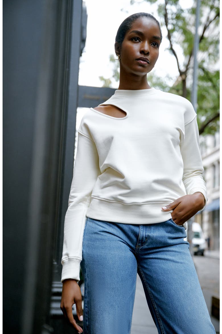 Bartlett Cutout Cotton Sweatshirt, Alternate, color, OFF WHITE