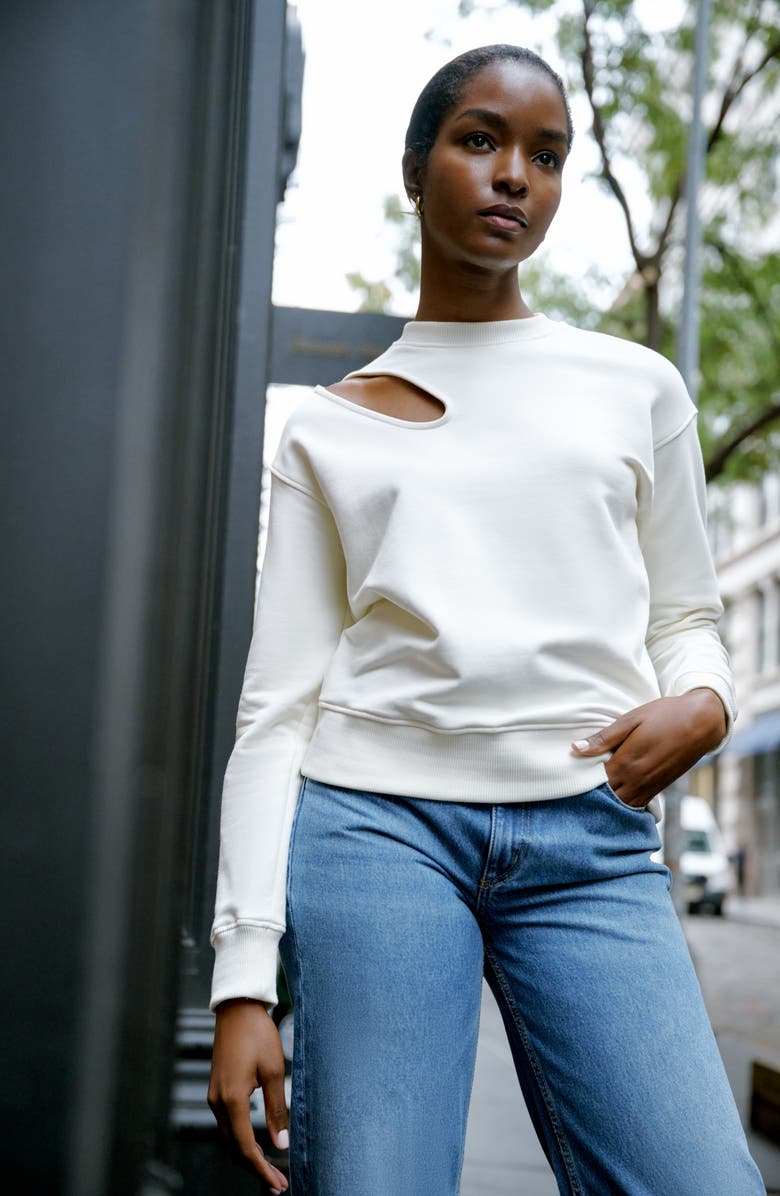 Marcella Bartlett Cutout Cotton Sweatshirt, Alternate, color, Off White