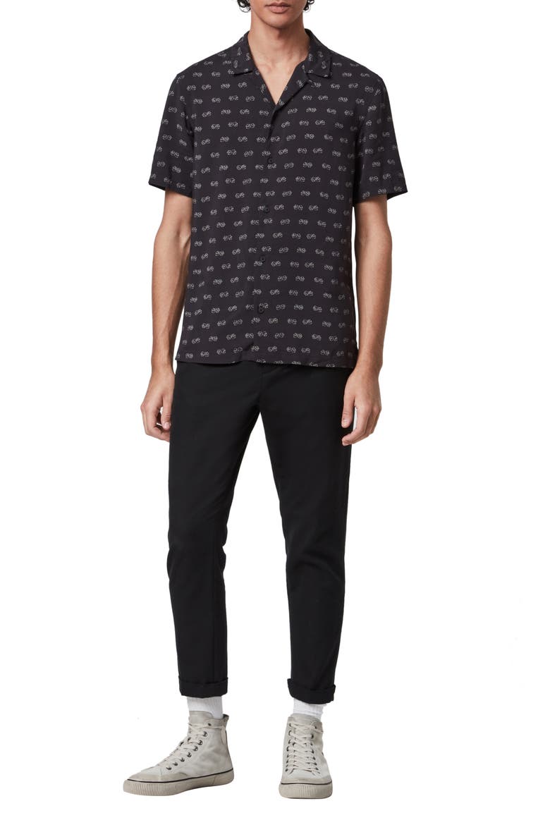 Snakeyes Slim Fit Short Sleeve Button-Up Camp Shirt, Alternate, color, BLACK