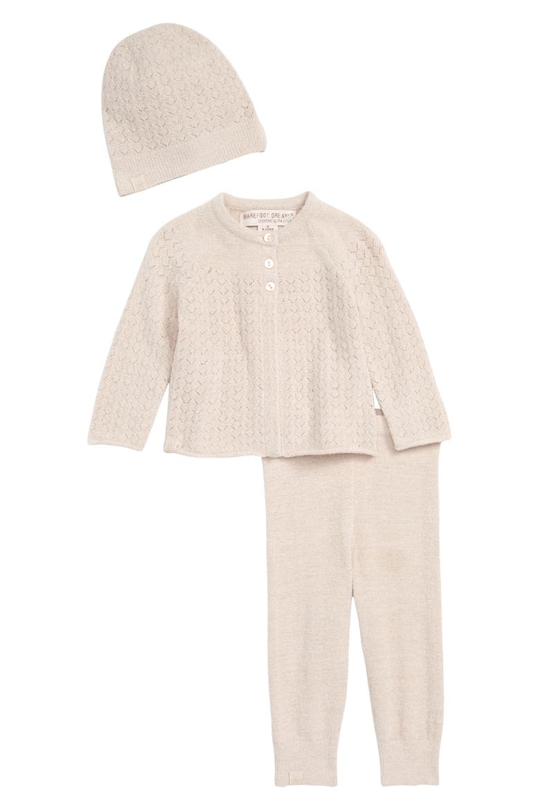CozyChic™ Ultra Lite Pointelle Cardigan, Pants & Beanie Set, Main, color, SHELL