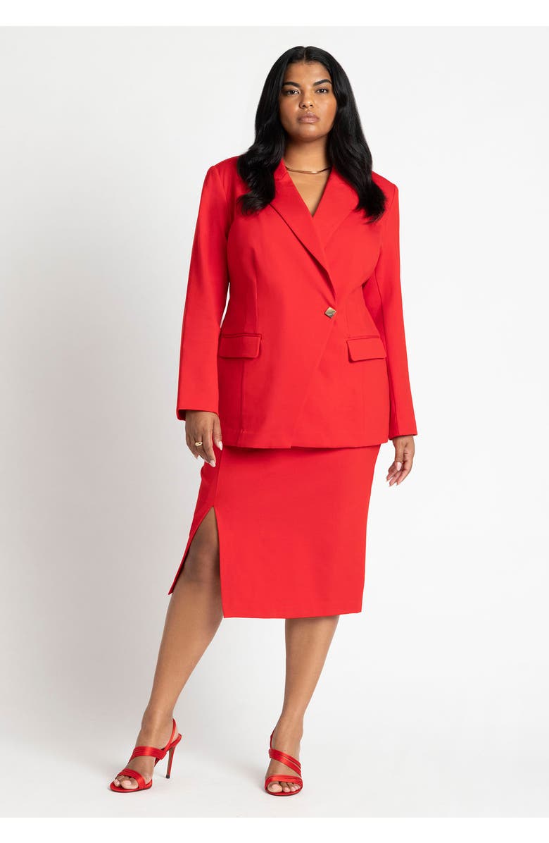 ELOQUII Stretch Midi Skirt With Slit, Alternate, color, Barbados Cherry