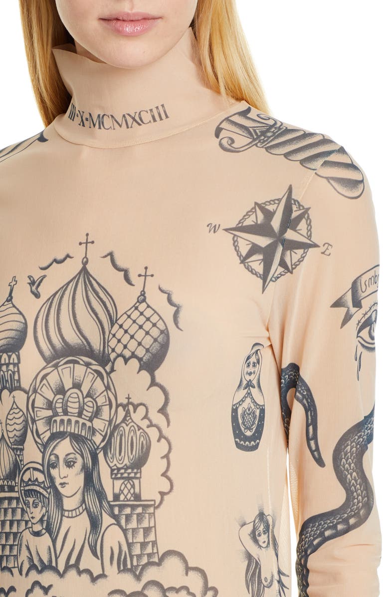 VETEMENTS Tattoo Graphic Mesh Top, Alternate, color,