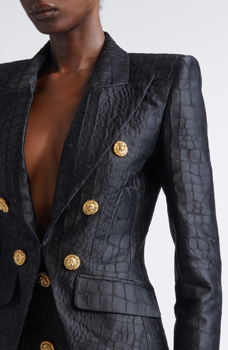 Balmain 6-Button Croco Jacquard Satin Jacket, Alternate, color, 0Pa Black