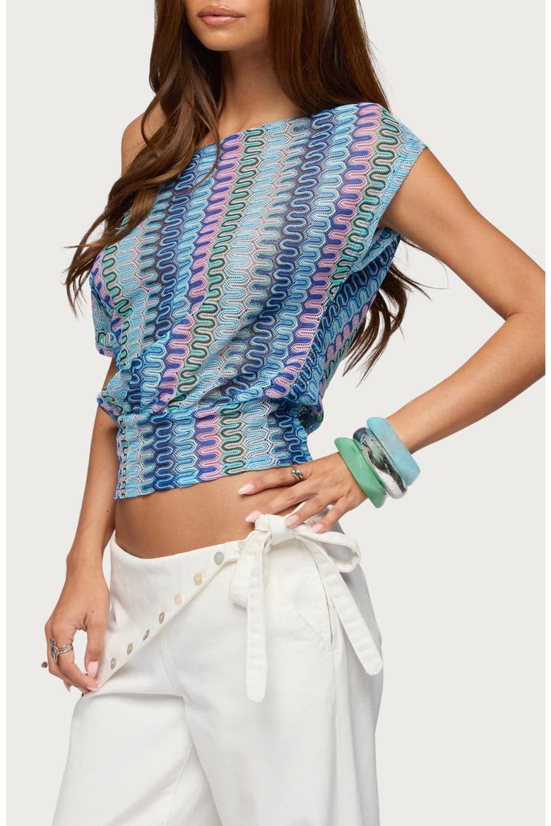 Taniya Zigzag Off the Shoulder Knit Crop Top, Alternate, color, BLUE