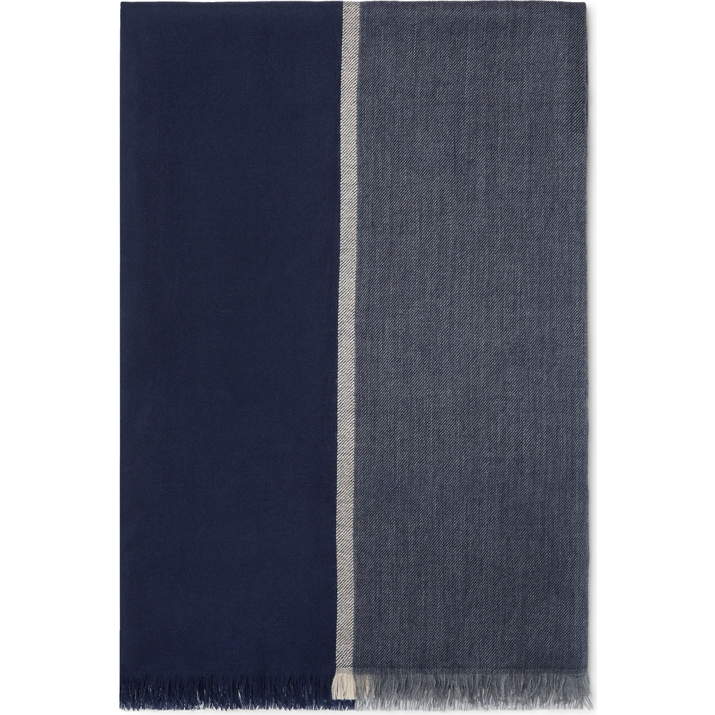 Brunello Cucinelli Wool-silk Blend Scarf With Fringed Edges In Blue