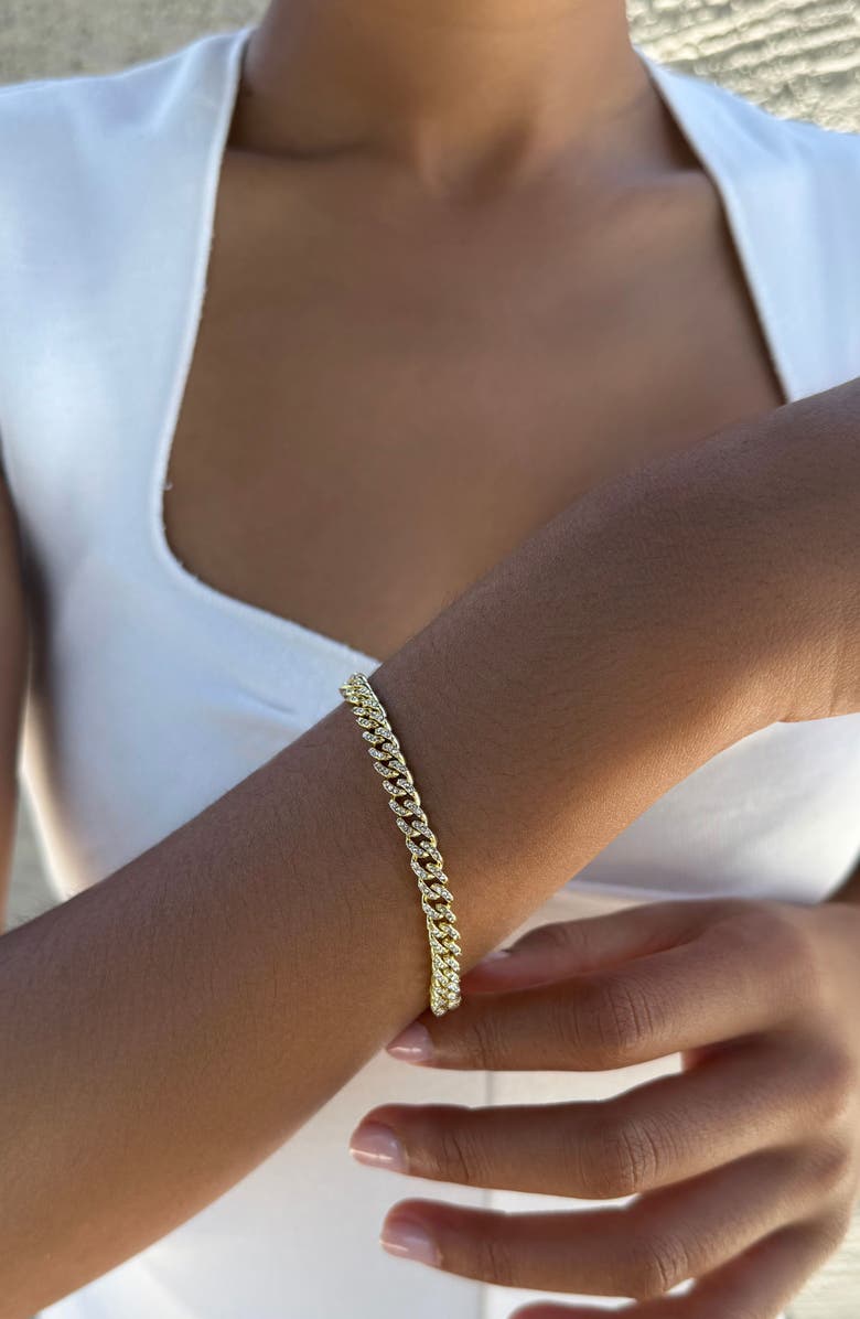 Adornia Crystal Curb Chain Bracelet, Alternate, color, Gold