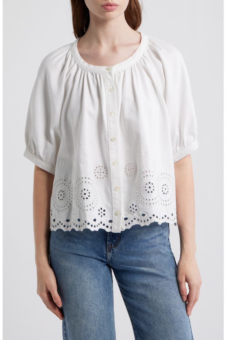 The Eyelet Short Sleeve Woven Shirt, Main, color, WHITE