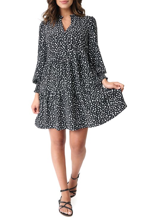 Printed Tiered Long Sleeve Dress