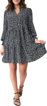 GIBSONLOOK Printed Tiered Long Sleeve Dress