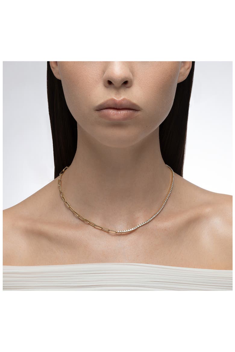 Half & Half Diamond & Chunky Link Necklace, Alternate, color, DIAMOND