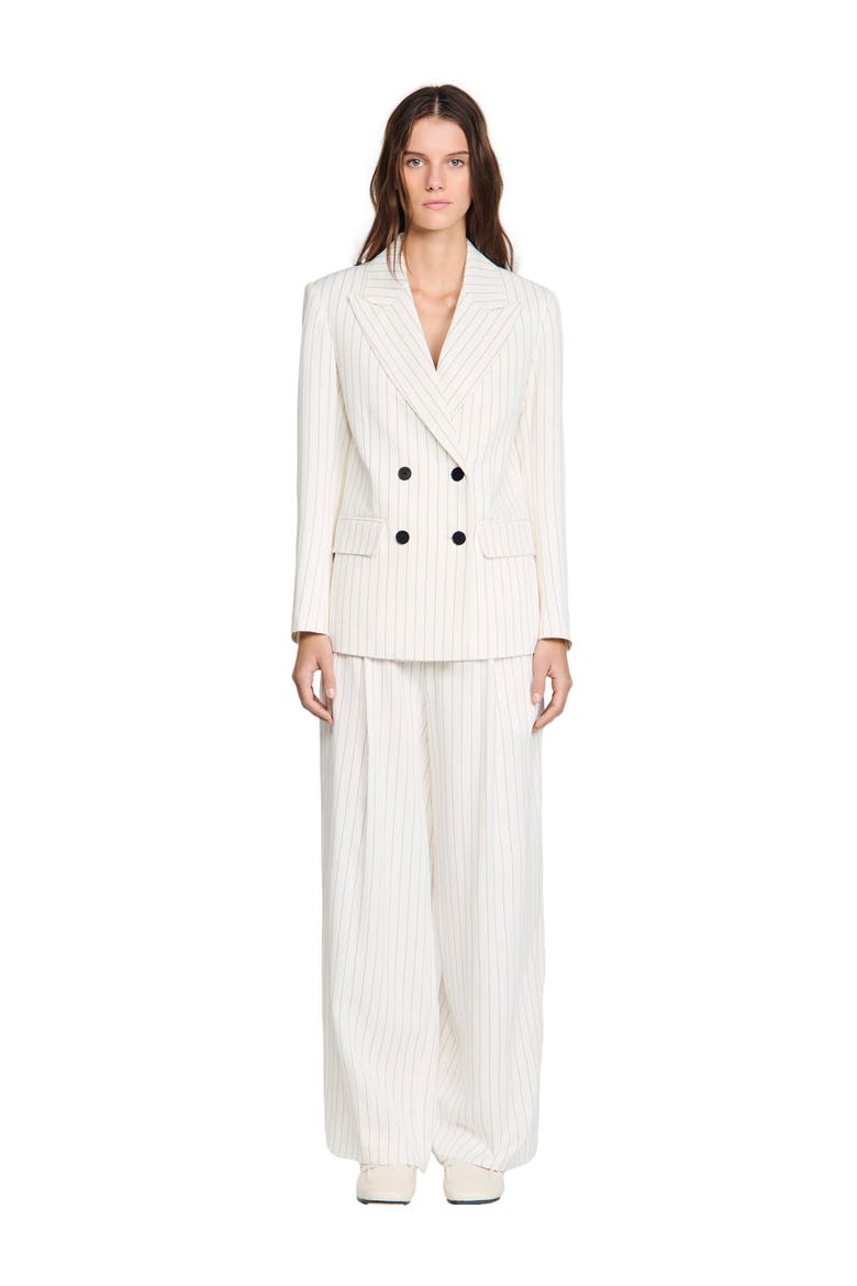 Striped suit jacket, Main, color, Ecru / black