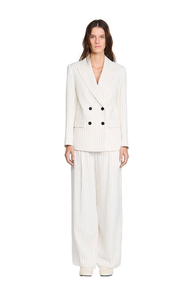 SANDRO Striped suit jacket, Main, color, Ecru / Black