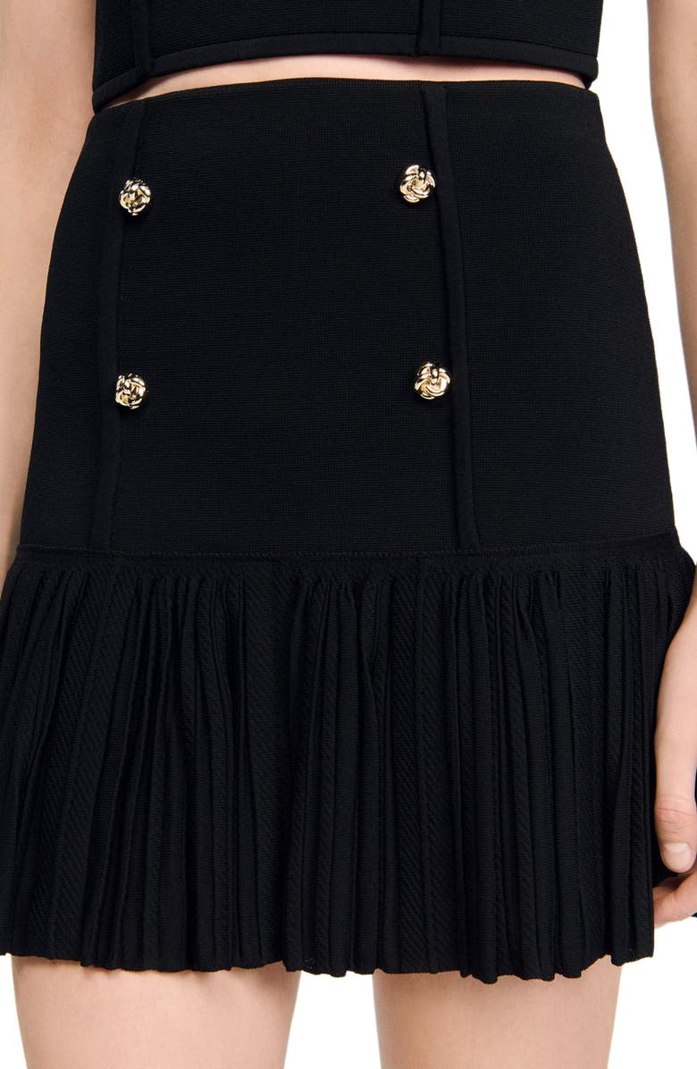 SANDRO Mini pleated fine knit skirt, Alternate, color, Black