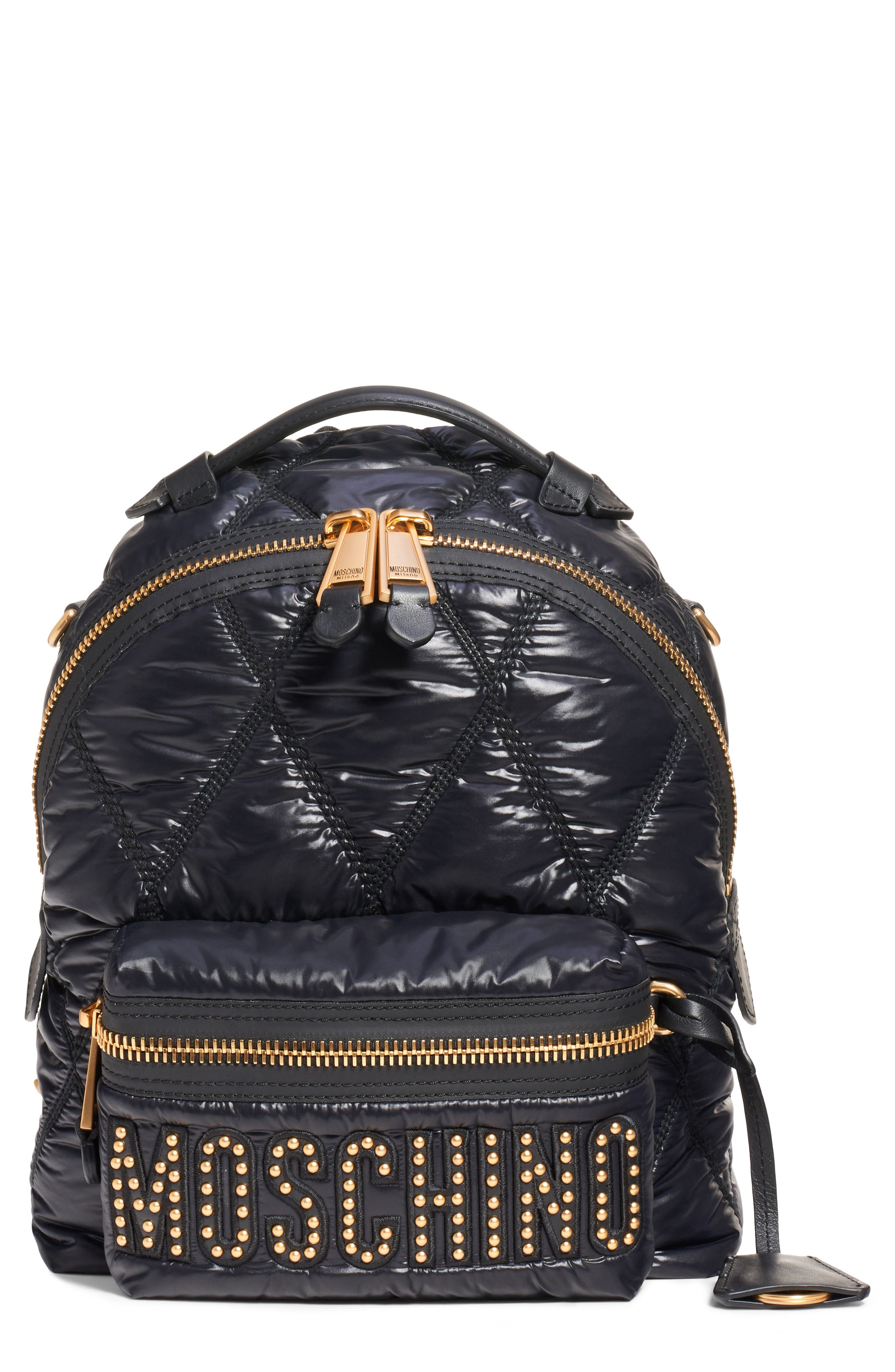 Moschino Quilted Nylon Backpack, Main, color, 